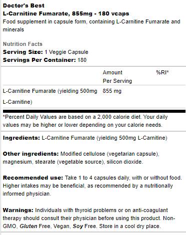 Beste L -Carnitin -Fumarat 855 mg - 60 Kapseln