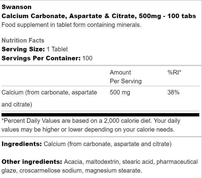 Kalziumkomplex 500 mg | Carbonat, Aspartat und Citrat 100 Tabletten