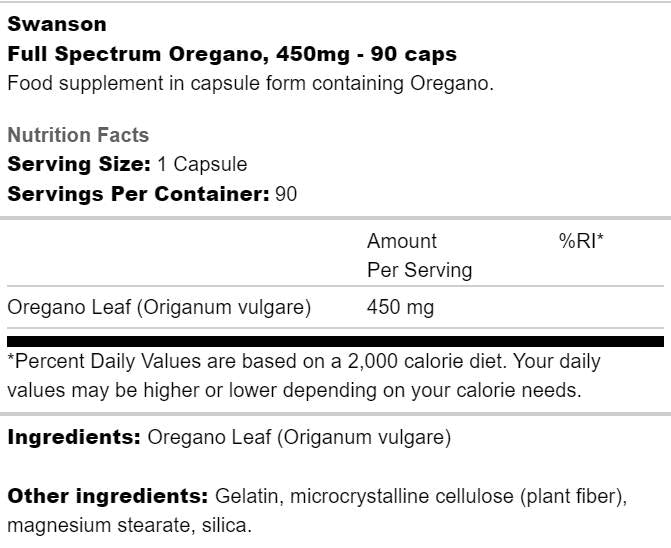 Volles Spektrum Oregano 450 mg 90 Kapseln