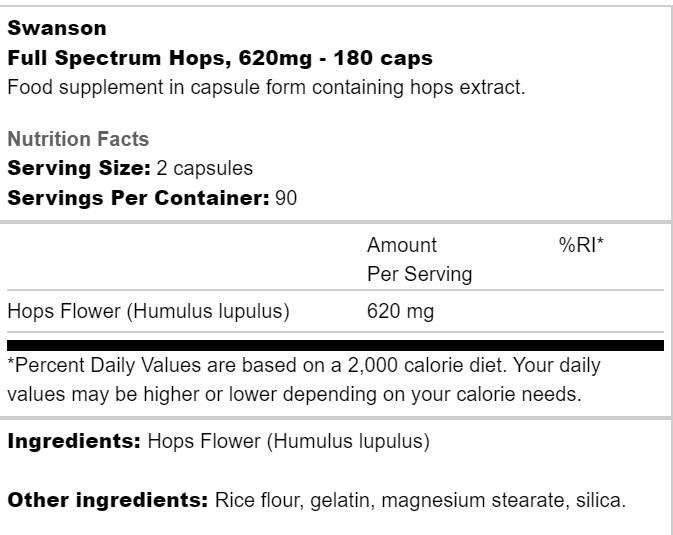 Vollständige Spektrumhopfen 620 mg 180 Kapseln