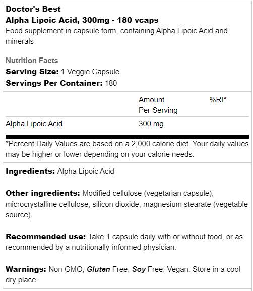 Beste Alpha -Liponsäure 300 mg - 180 Kapseln