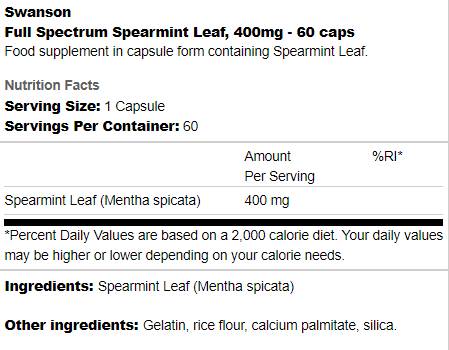 Vollspektrum -Spearmintblatt 400 mg 60 Kapseln