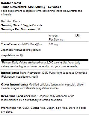 Trans -Resveratrol 600 mg - 60 Kapseln