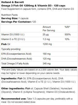Omega 3 Fischöl 1200 mg & Vitamin D3 - 120 Gelkapseln