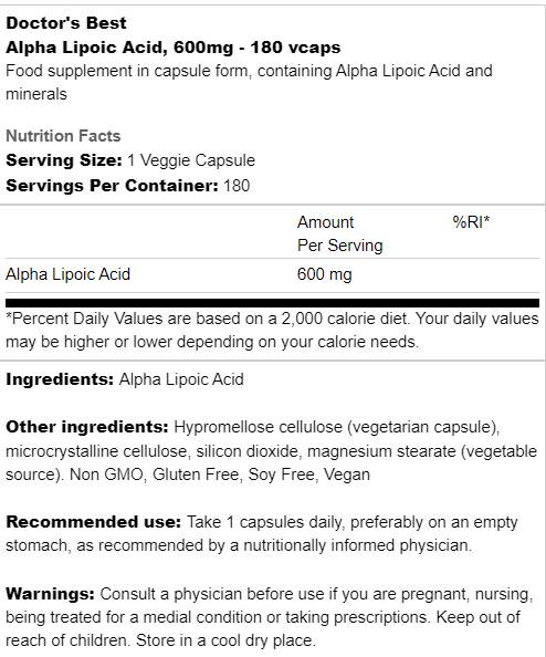Beste Alpha -Liponsäure 600 mg - 180 Kapseln