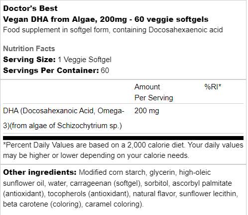 Beste vegane DHA von Algen 200 mg - 60 Gelkapseln