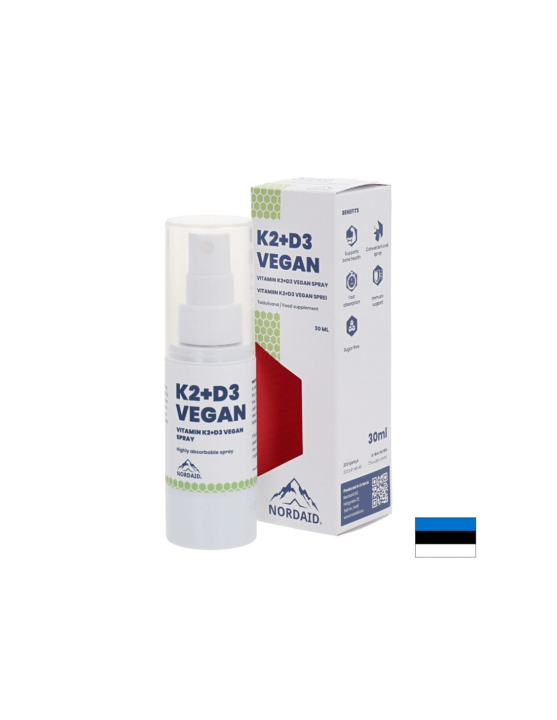 Vegane Vitamine K2 (25 µg) + D3 (1000 IE) – Herz- und Knochengesundheit, starkes Immunsystem, Mundspray, 30 ml, 200 Sprühstöße