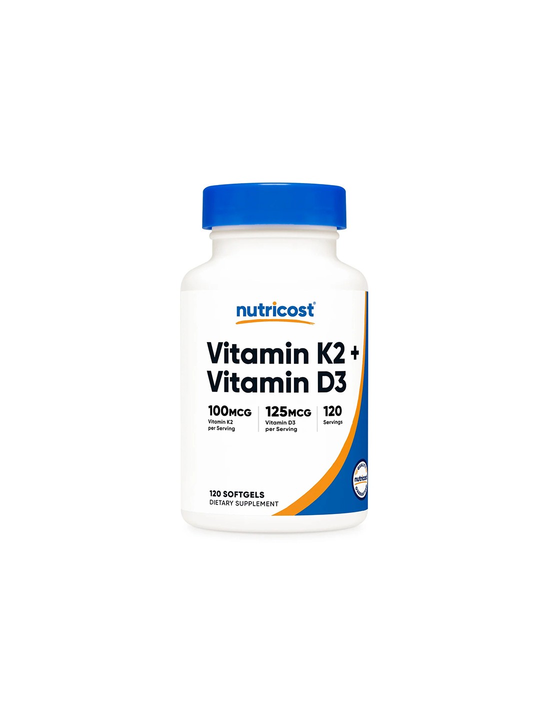 Knochen und Zähne – Vitamin K2 + Vitamin D3, 120 <tc>Nutricost</tc> Weichgelkapseln
