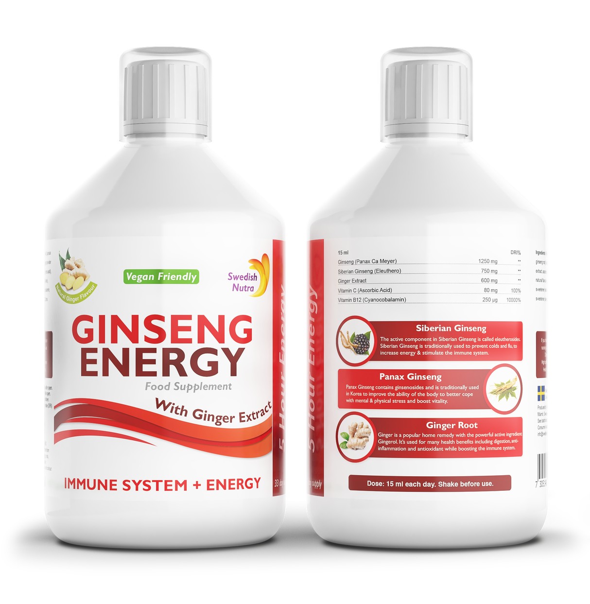 Ginseng 2000 mg – mit Ingwerextrakt – 500 ml