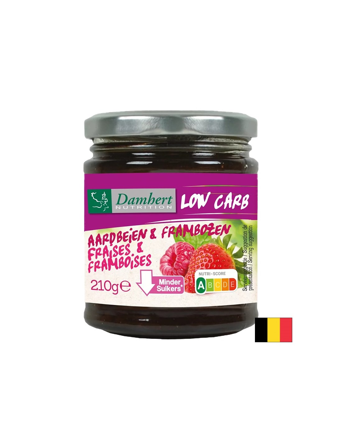 Himbeer- und Erdbeermarmelade mit niedrigem Zucker- und Kohlenhydratgehalt, 210 g