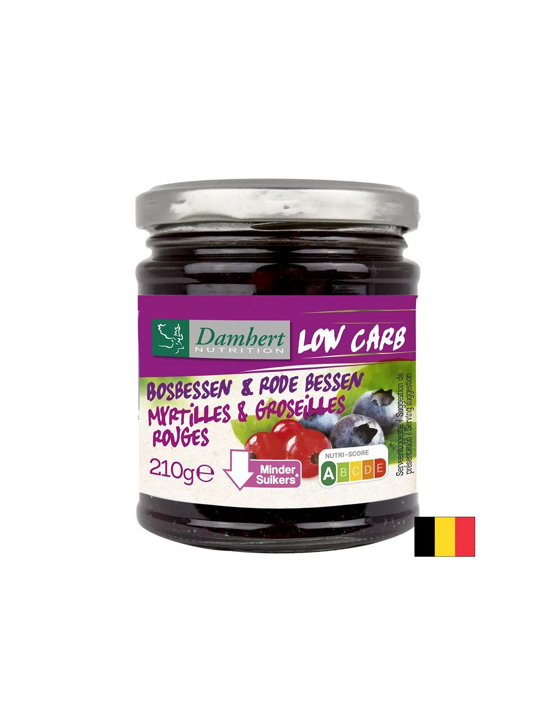 Heidelbeer- und Johannisbeermarmelade mit niedrigem Zucker- und Kohlenhydratgehalt, 210 g