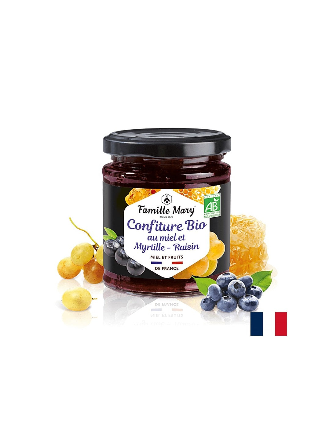 Marmelade aus Bio-Honig, Blaubeeren und Weintrauben, 220 g