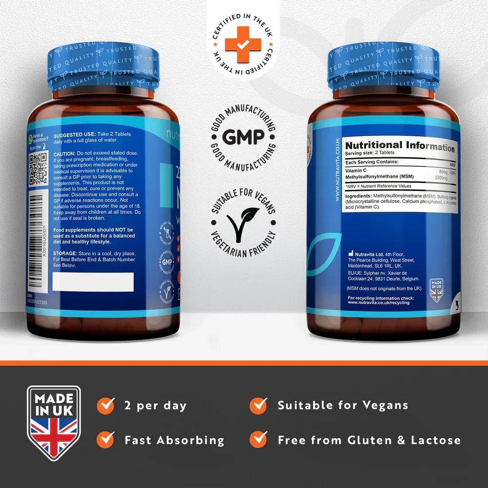 MSM 2200 mg (Knochen und Gelenke) – 365 Tabletten