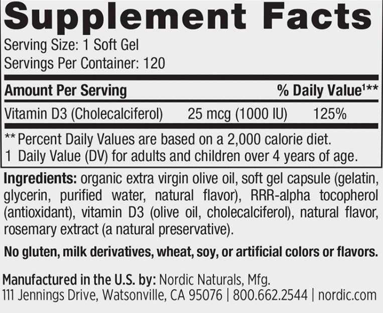 Vitamin D3 1000 IU - 120 Gelkapseln