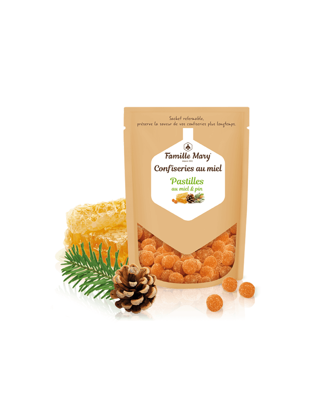 Kräuterbonbons mit Honig und ätherischem Kiefernöl für einen gesunden Hals, 250 g