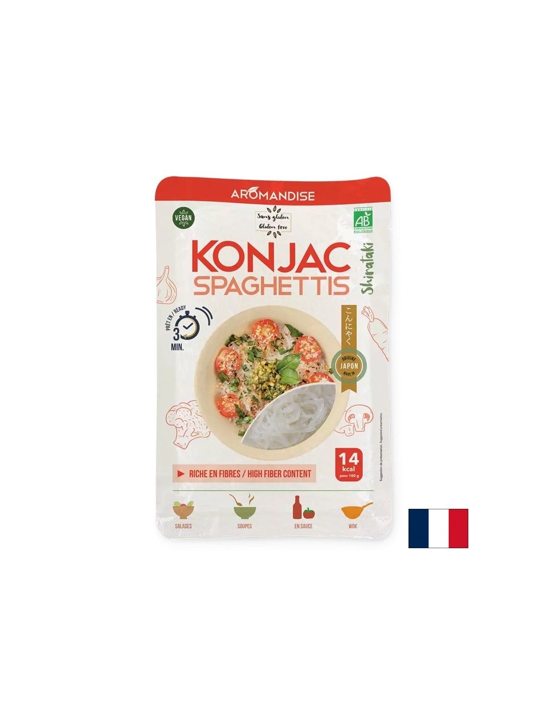 Diätetische glutenfreie Spaghetti aus Konjak und Reismehl (Shirataki) – 3 Minuten Kochzeit, 150 g