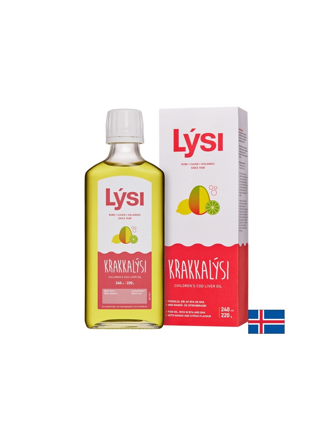 Omega-3 für Kinder und Erwachsene 2390 mg (isländischer Lebertran), 240 ml, mit Mango- und Zitrusgeschmack