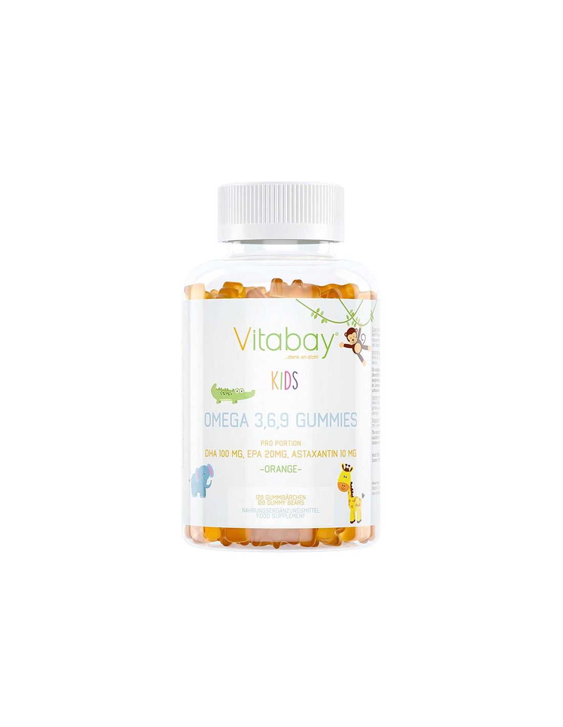 Omega-3-6-9 für Kinder (mit Astaxanthin und Cholin), 120 Kapseln mit Orangengeschmack