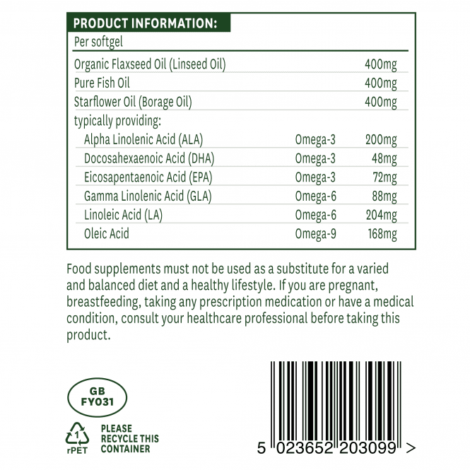 Omega 3-6-9 (vollständige EFA Omega 3, 6 + 9) 1200 mg 90 Kapseln NaturesAid