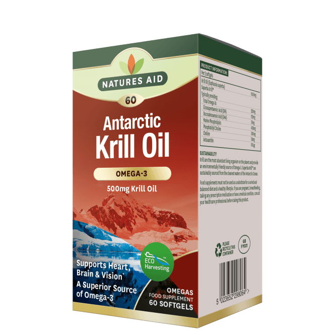 Omega-3-Öl aus antarktischem Krill (Antarctic Krill Oil Superba) 500 mg 60 Weichkapseln NaturesAid