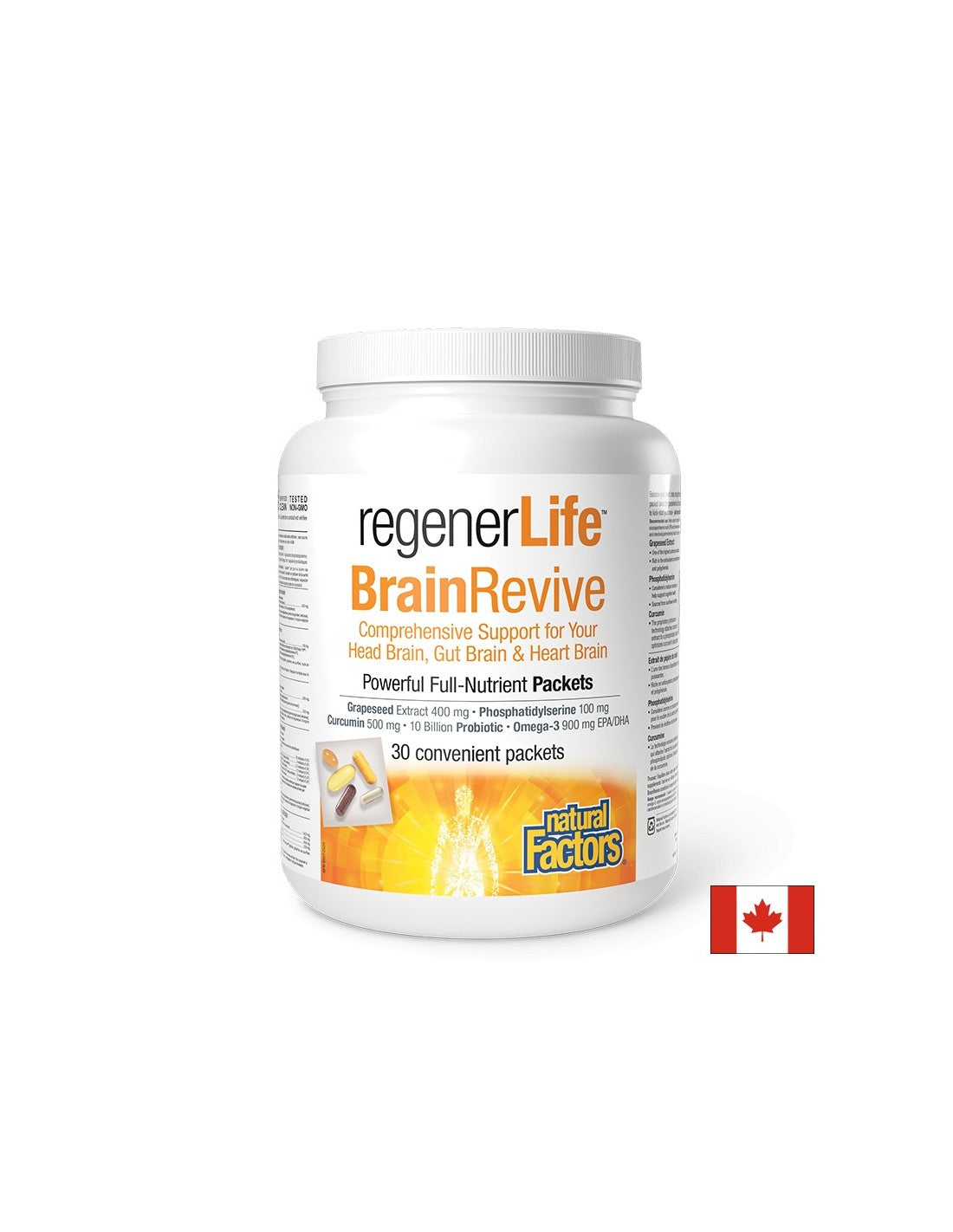 30-Tage-Programm zur Unterstützung der kognitiven und Gehirngesundheit – Regener Life™ Gehirn<tc>Revive</tc>30 einzeln verpackte <tc>Natural Factors</tc> Pakete