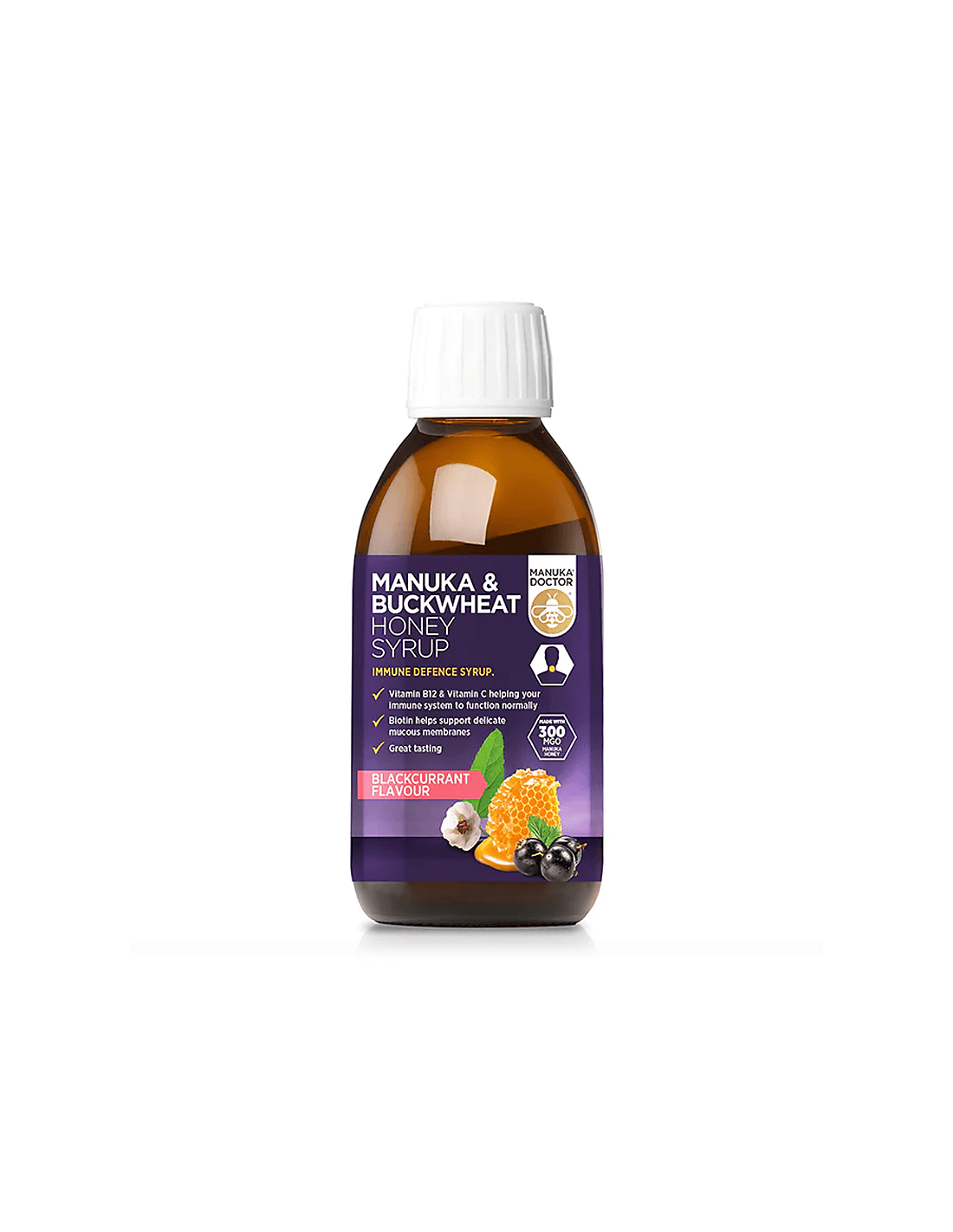 Immunität – Sirup mit Manuka-Honig (300 MGO) und Buchweizen, 200 ml Sirup, Geschmack: Schwarze Johannisbeere