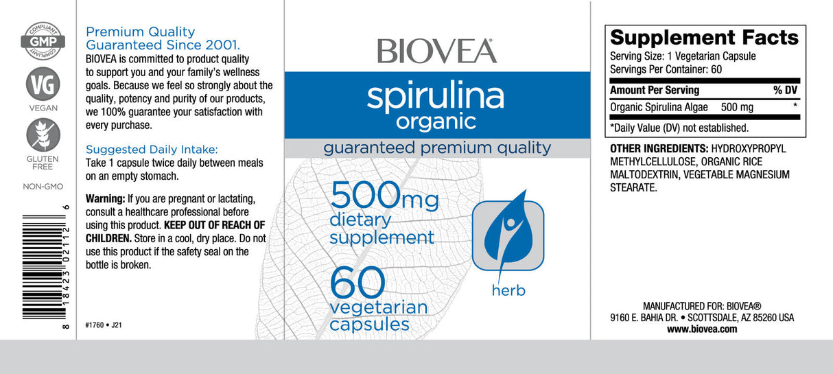 Spirulina Organic 500 mg / 60 Mützen