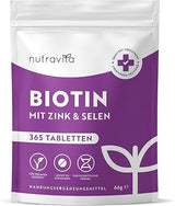Biotin-, Selen- und Zinktabletten für Haut, Haare und Nägel – 365 vegane Tabletten für 1 Jahr <tc>Nutravita</tc>