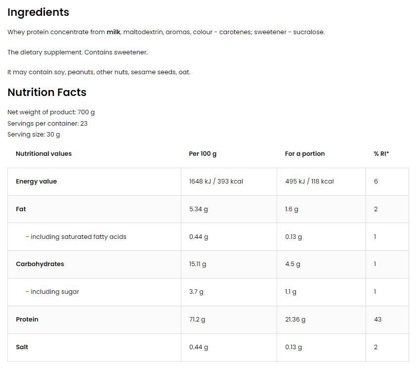 Molkenprotein | 100% Molkeproteinkonzentrat - 700 Gramm