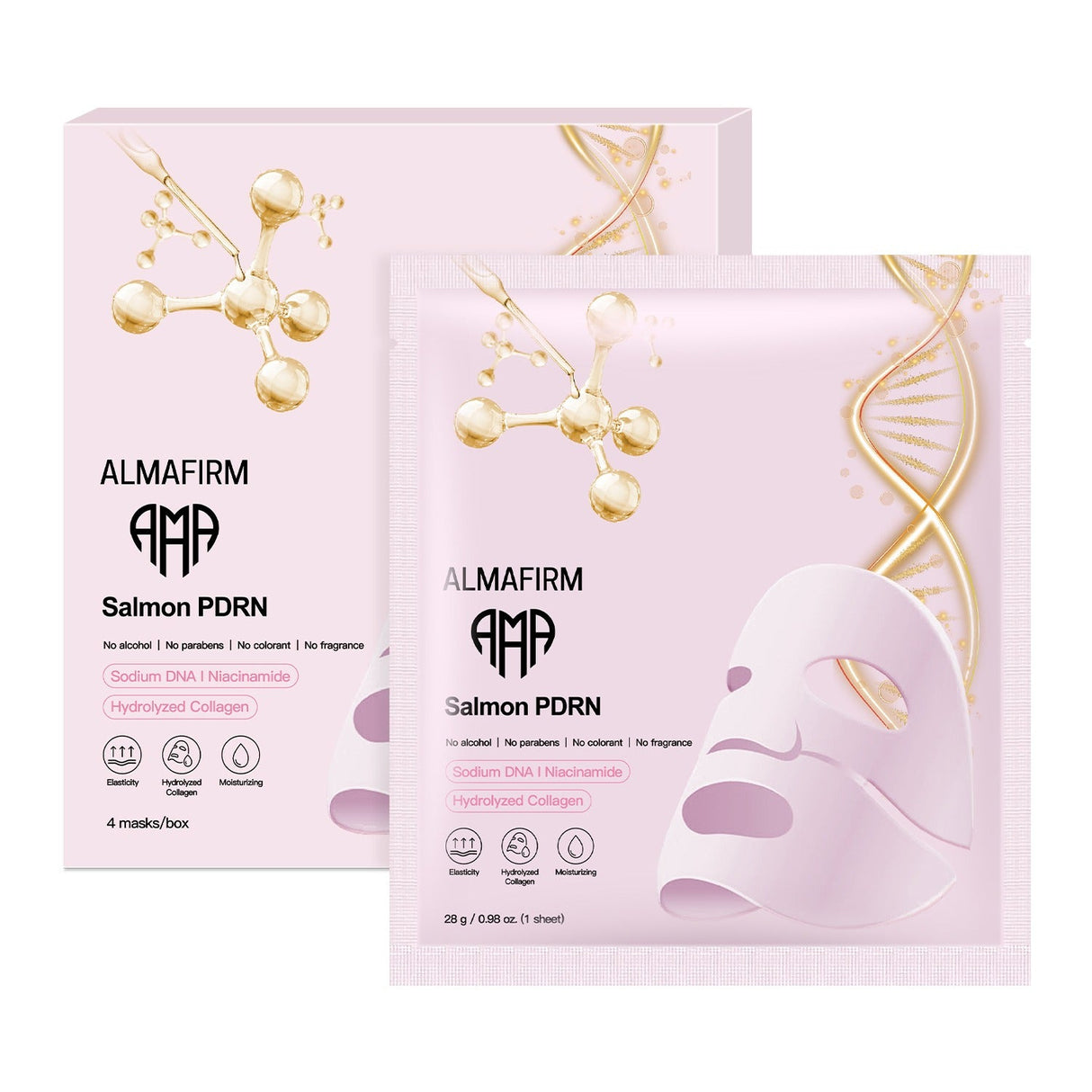 Koreanische Gesichtsmaske mit Lachs-DNA, Peptiden, Kollagen, Panthenol und Niacinamid – 4 Stück in einer Box