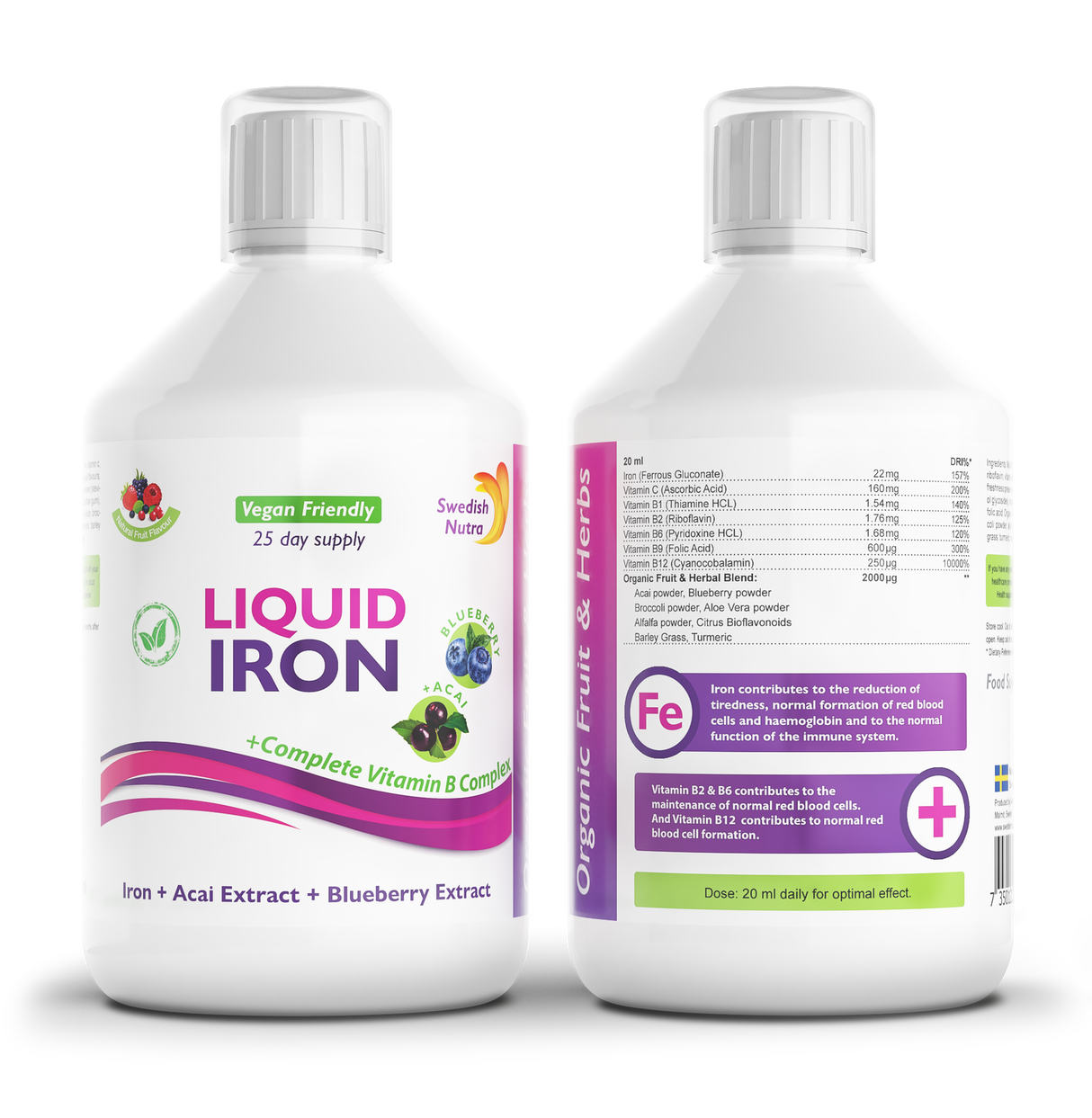 Eisen mit B-Komplex und Bio-Frucht- und Kräuterextrakt 500 ml /Vegan/