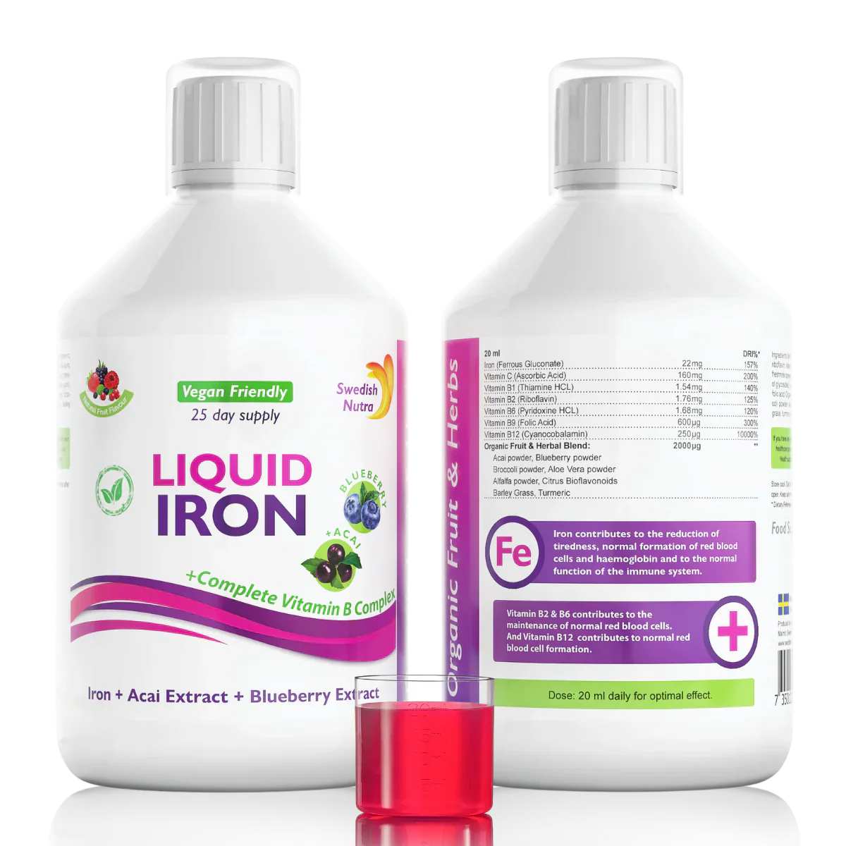 Eisen mit B-Komplex und Bio-Frucht- und Kräuterextrakt 500 ml /Vegan/