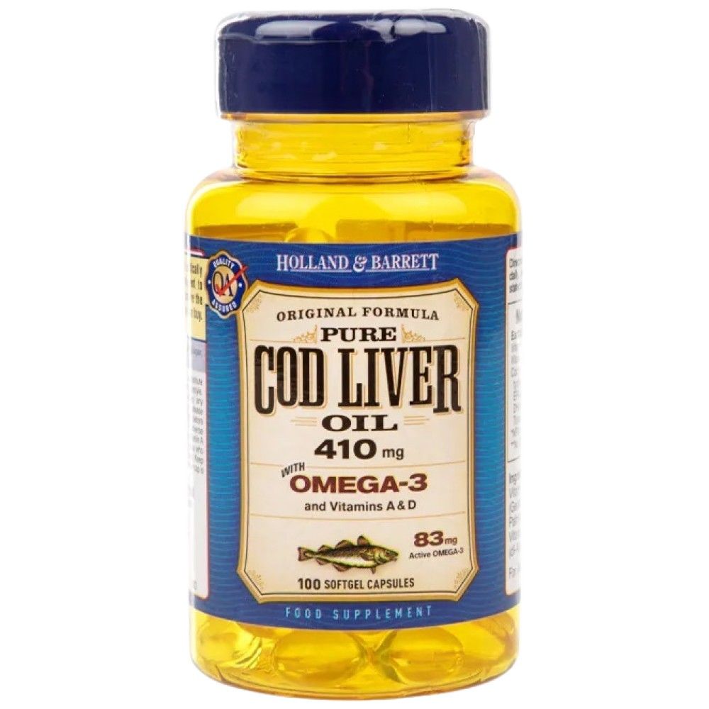 Reines Kabeljau Leberöl 410 mg / mit Vitamin A & D - 100 Gelkapseln