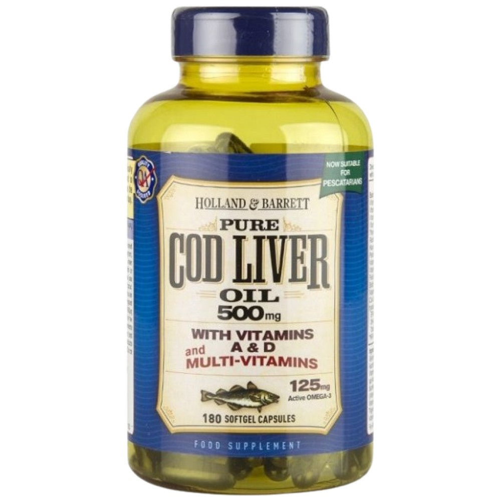 Kabeljau Leberöl 500 mg | Mit Multi -Vitaminen - 180 Gelkapseln