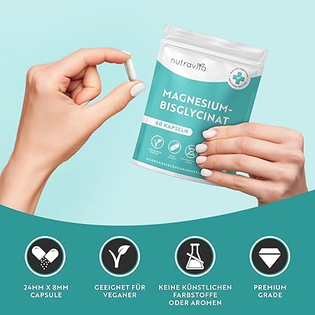 Magnesiumbisglycinat, 60 Kapseln à 320 mg, vegan <tc>Nutravita</tc>