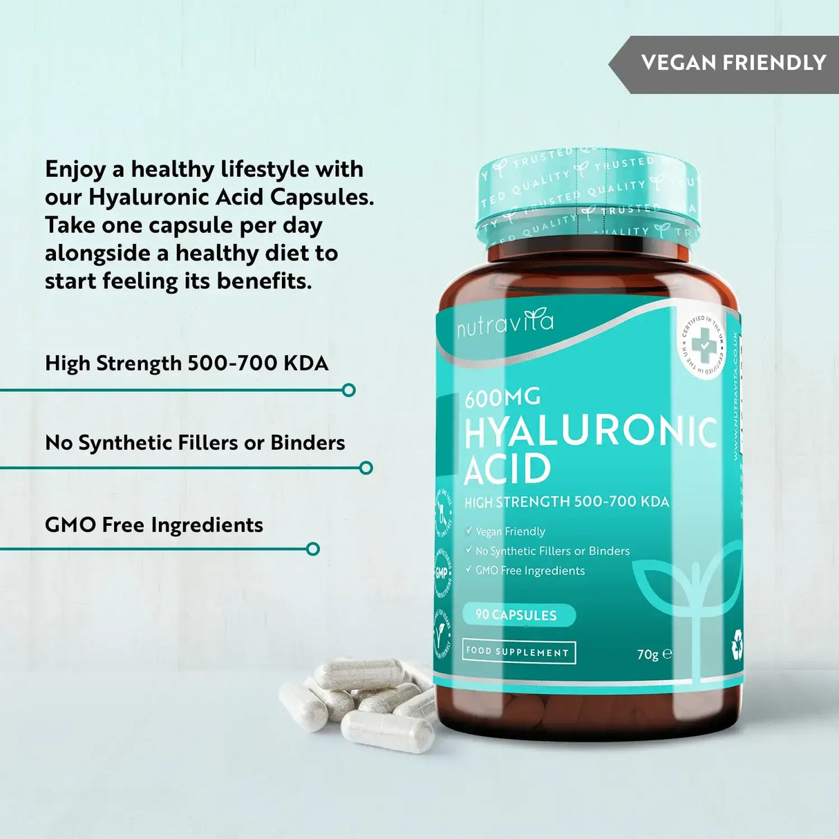 Hyaluronsäure 600 mg/90 Kapseln, 90 Tage <tc>Nutravita</tc>