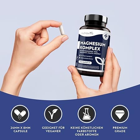Magnesium Complex – 240 Kapseln mit hoher Konzentration – Vegan – <tc>Nutravita</tc>