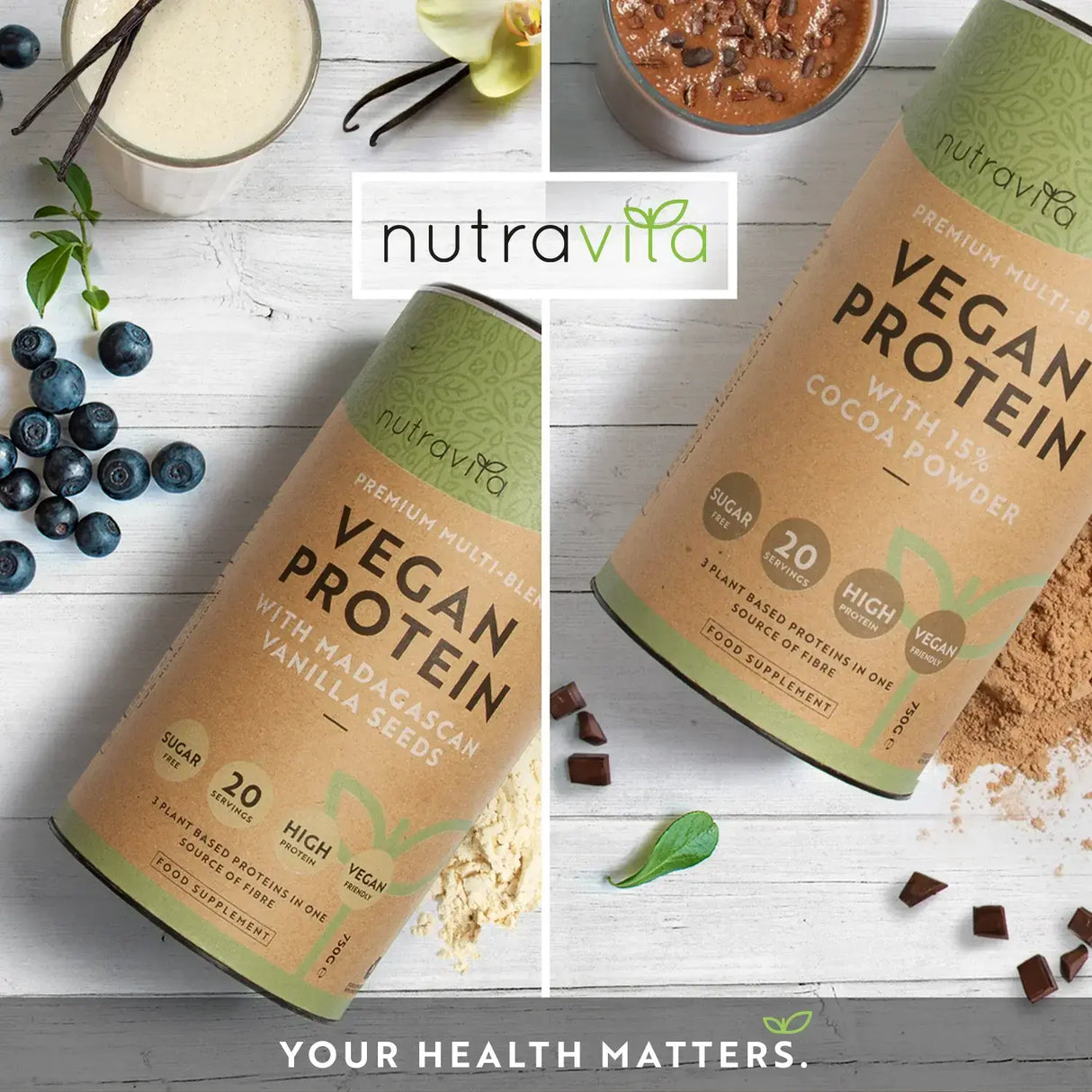Veganes Protein + Enzyme - 750 g (Schokolade) <tc>Nutravita</tc>