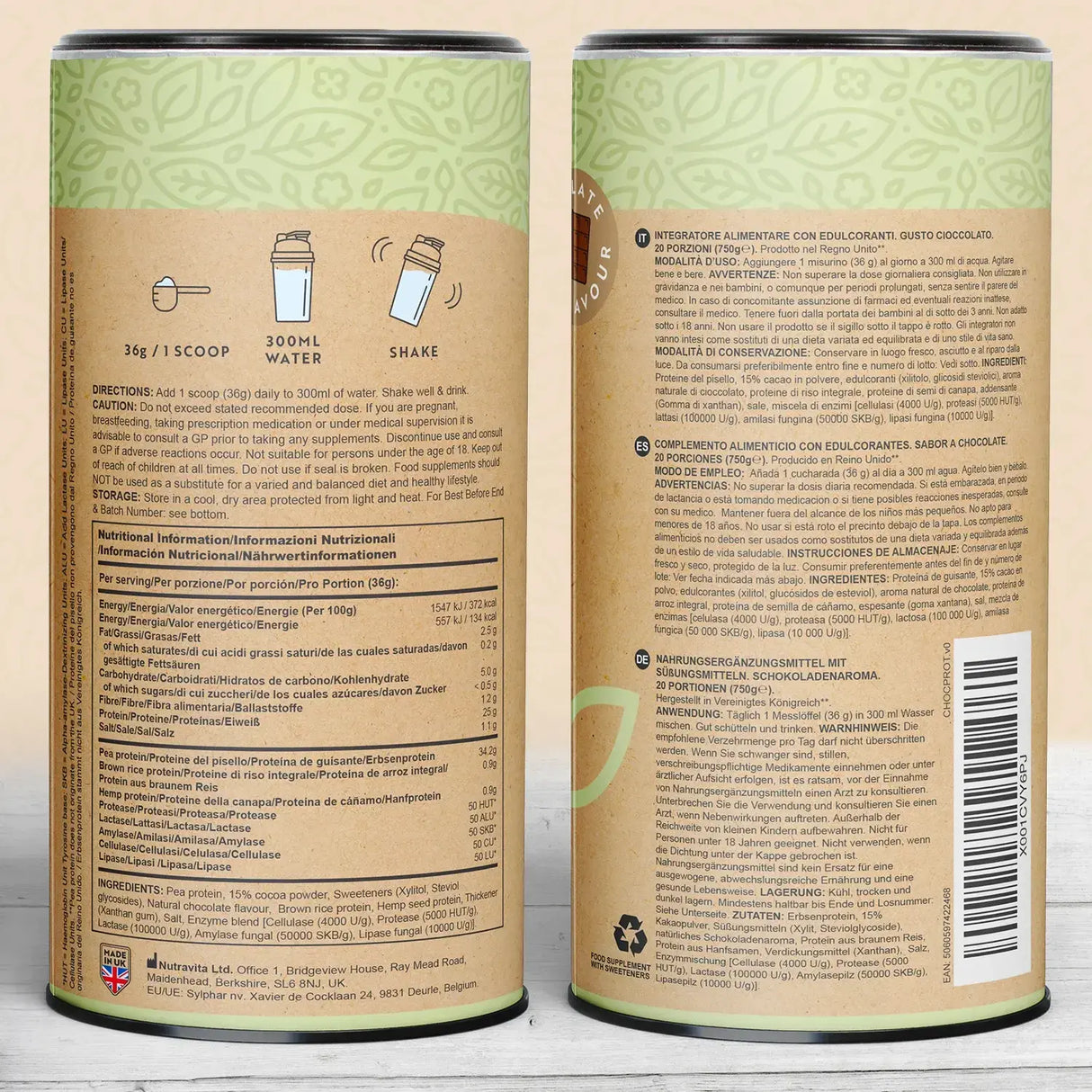 Veganes Protein + Enzyme - 750 g (Schokolade) <tc>Nutravita</tc>