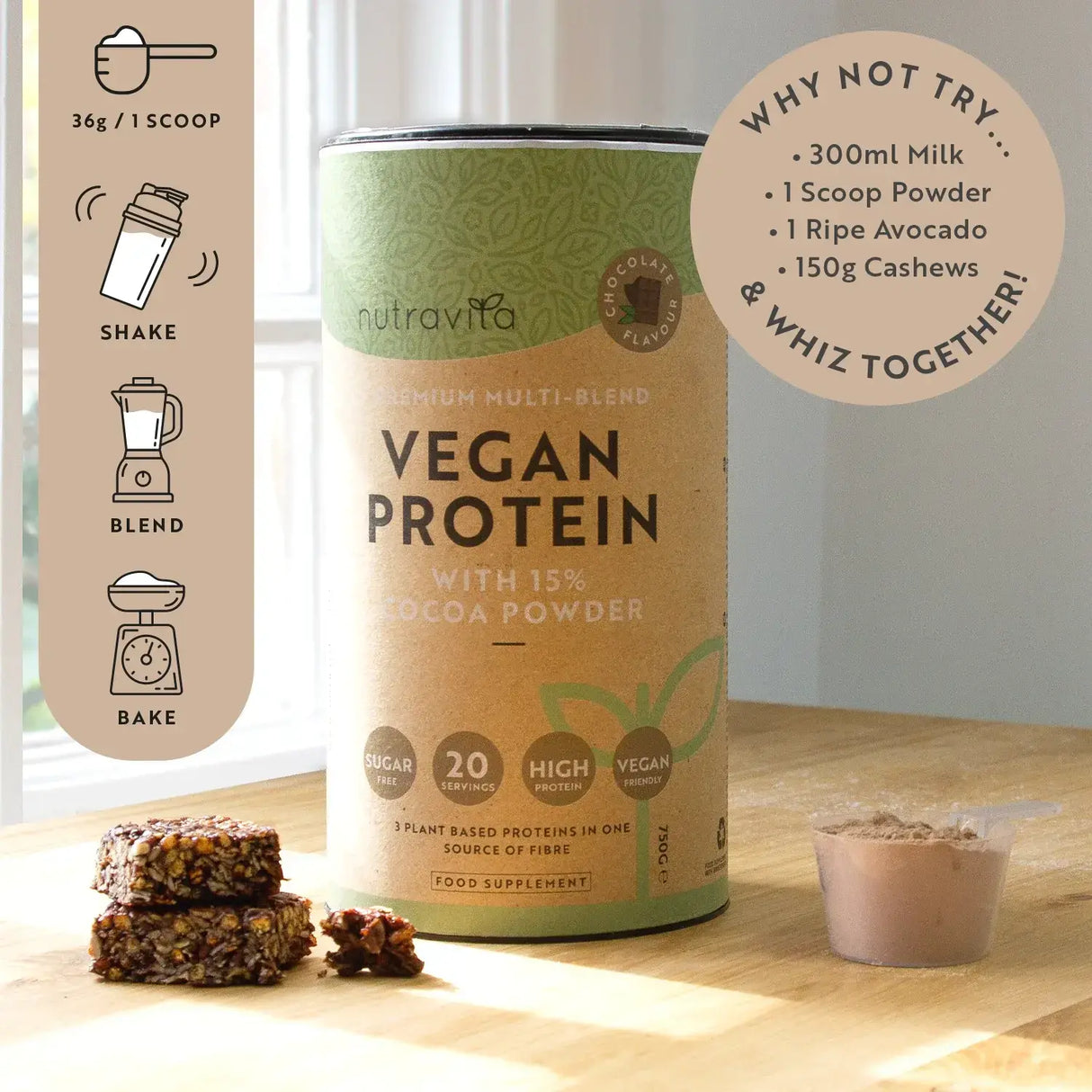 Veganes Protein + Enzyme - 750 g (Schokolade) <tc>Nutravita</tc>