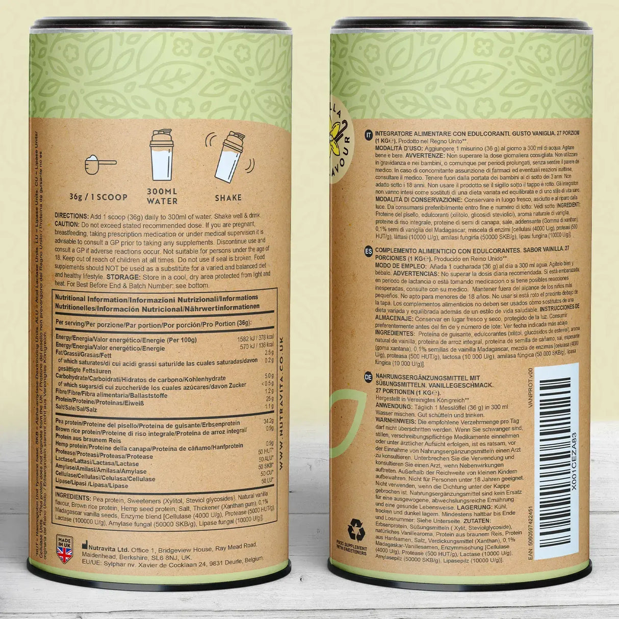 Veganes Protein + Enzyme - 750 g (Vanille) <tc>Nutravita</tc>