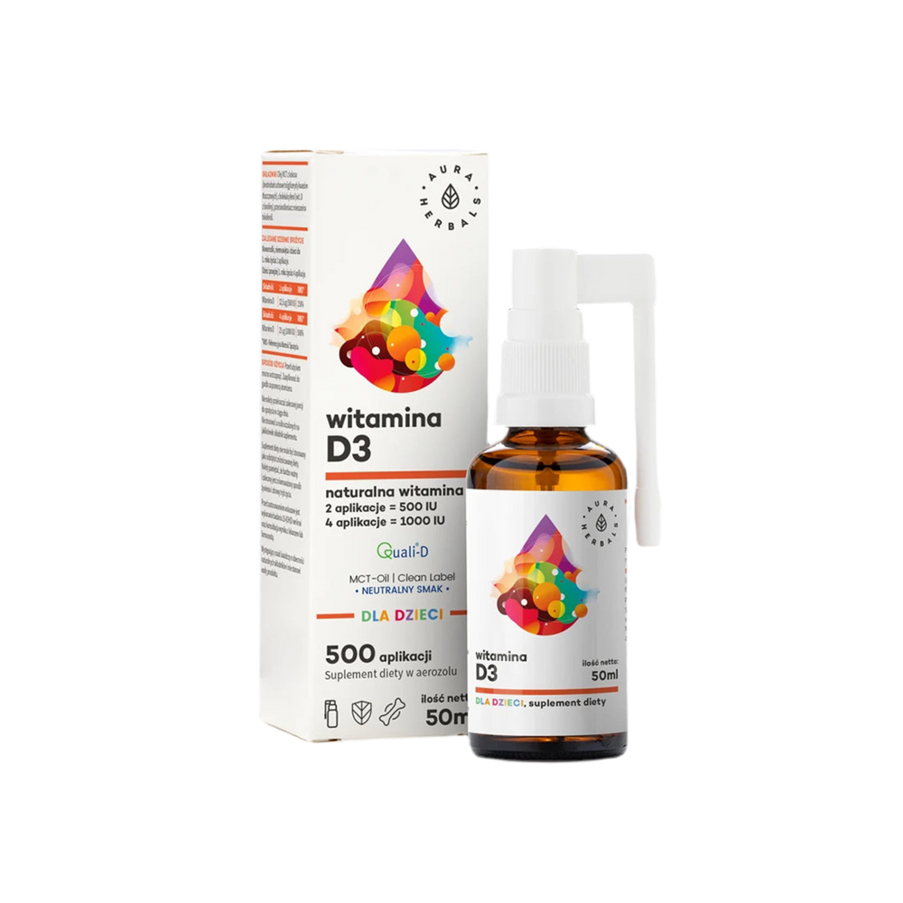 Knochenpflege und starke Immunität - Vitamin D3 für Kinder und Erwachsene, Mundspray, 50 ml <tc>Aura Herbals</tc>