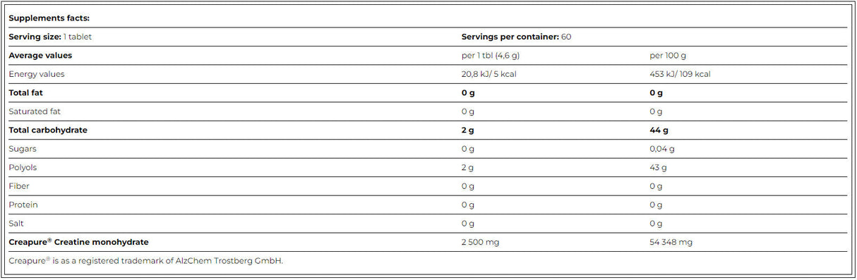 Schwarze Linie Kreatin Creapure 2500 mg Null Zucker/60 Kauen