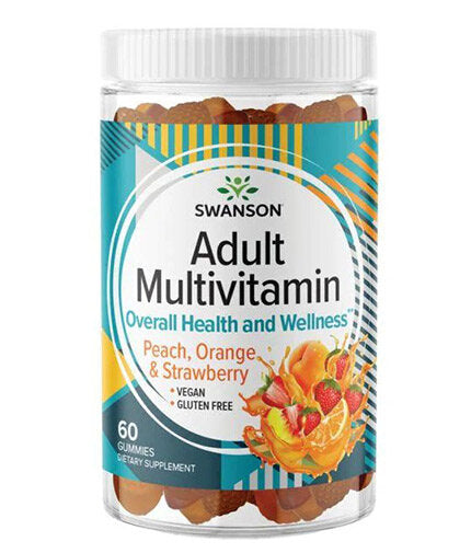 Multivitamin-Gummis für Erwachsene | Pfirsich, Orange und Erdbeere – 60 Kautabletten