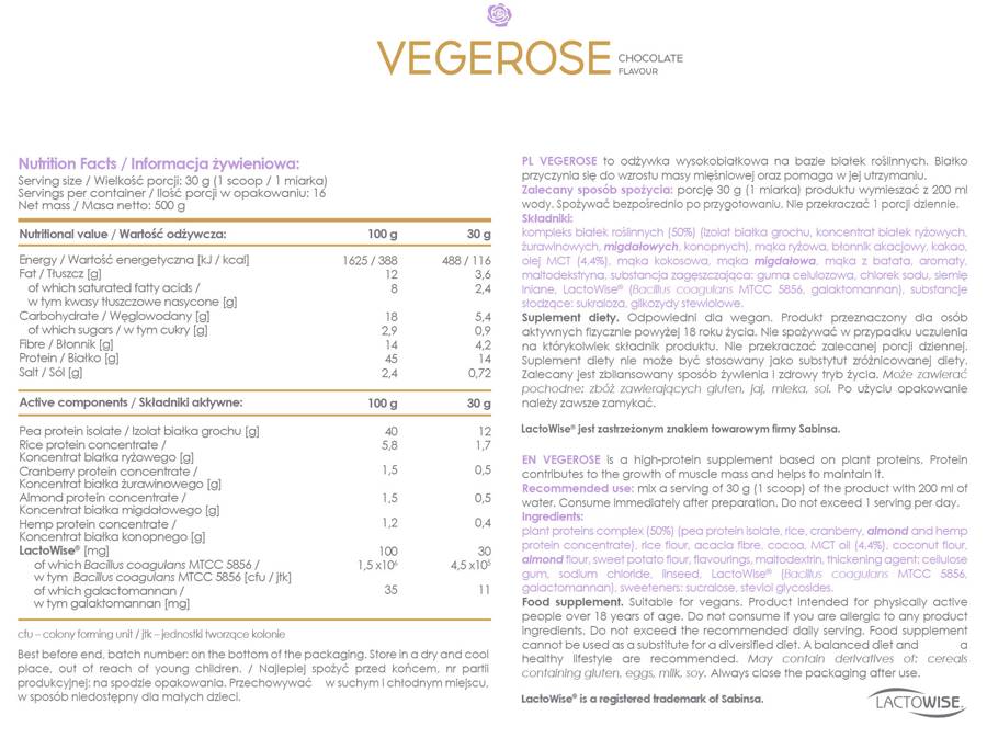 AllDeynn | VegeRose – 5 vegane Proteine ​​mit MCT und Probiotika – 500 Gramm