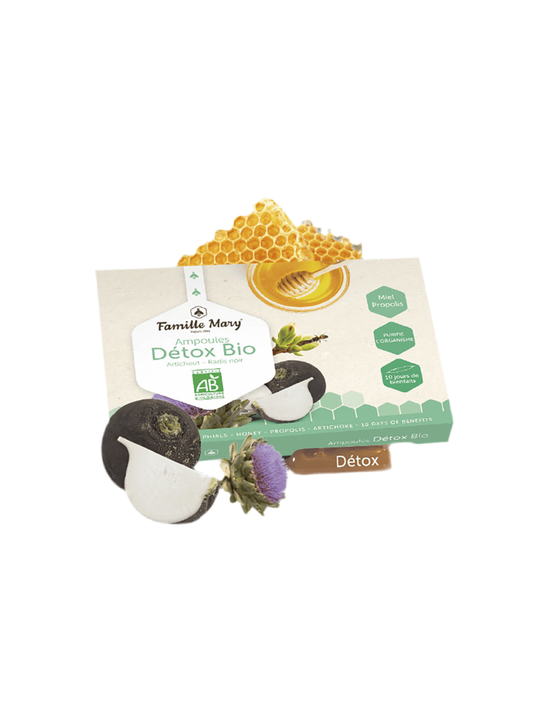 Ampullen Détox Bio Artichaut-Radis noir/Detox Bio mit Artischocke, schwarzer Rübe, Honig und Propolis/10 Ampullen Famille Mary