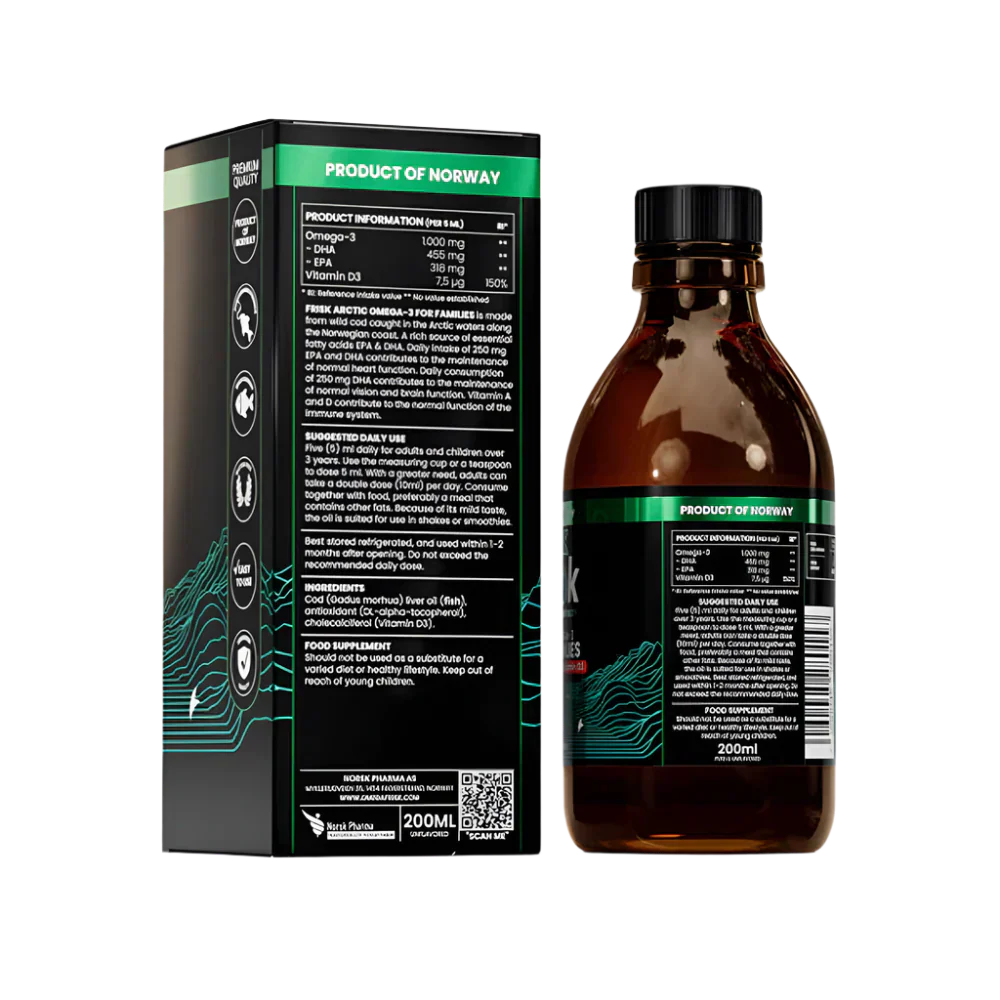 Arctic Liquid – Flüssiges Omega-3 – Natürliches Aroma/100 % wilder Kabeljau aus Norwegen – 200 ml
