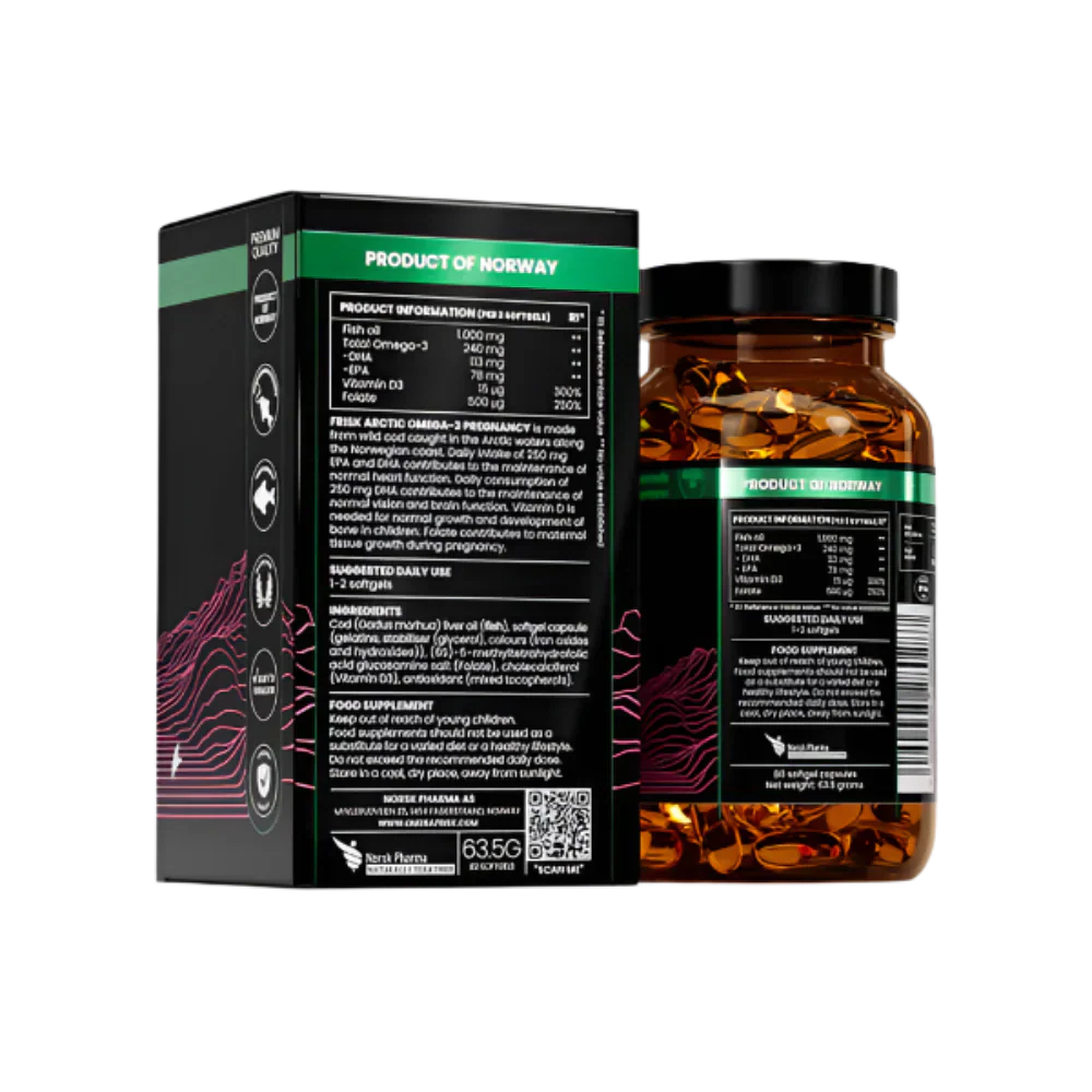 Arctic Pregnancy – Omega-3 für schwangere Frauen – 100 % wilder Kabeljau aus Norwegen – 80 Kapseln