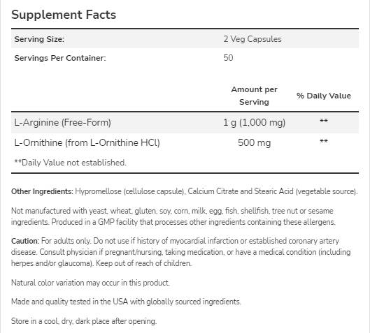 Arginin/Ornithin 500/250 mg – 250 Kapseln