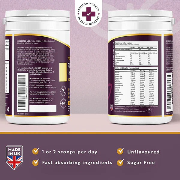 100% reines Rinderkollagenpulver 20000 mg Peptan® 500 g (25 /50 Dosen)